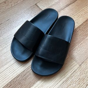 AllSaints size 10 black leather slides